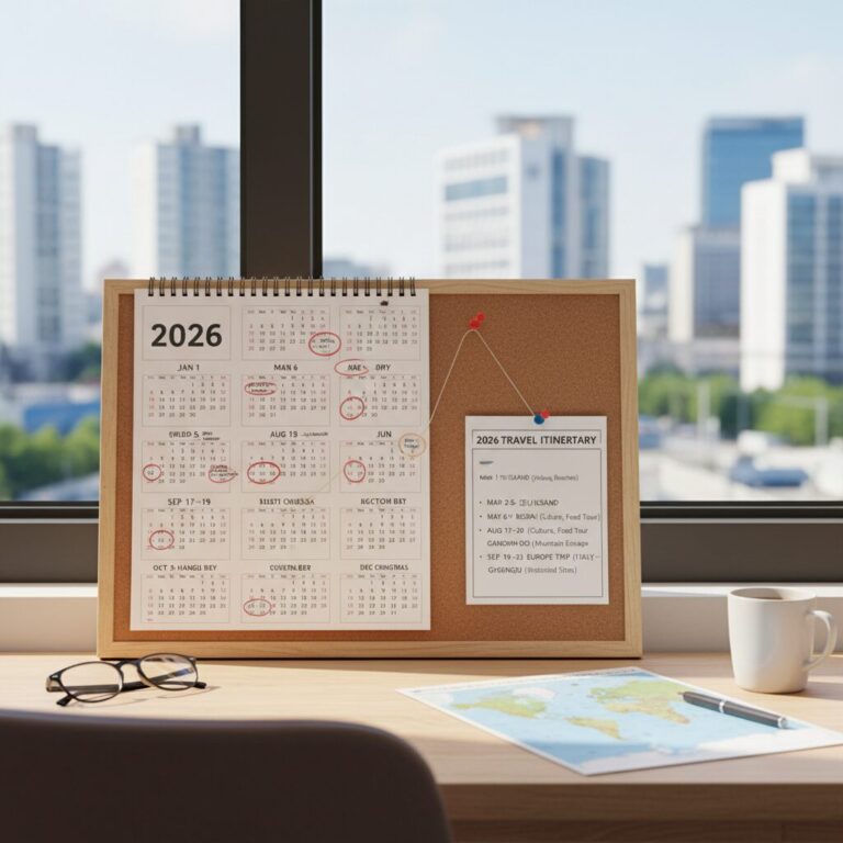 2026년 대체공휴일을 반영한 여행 계획표와 캘린더