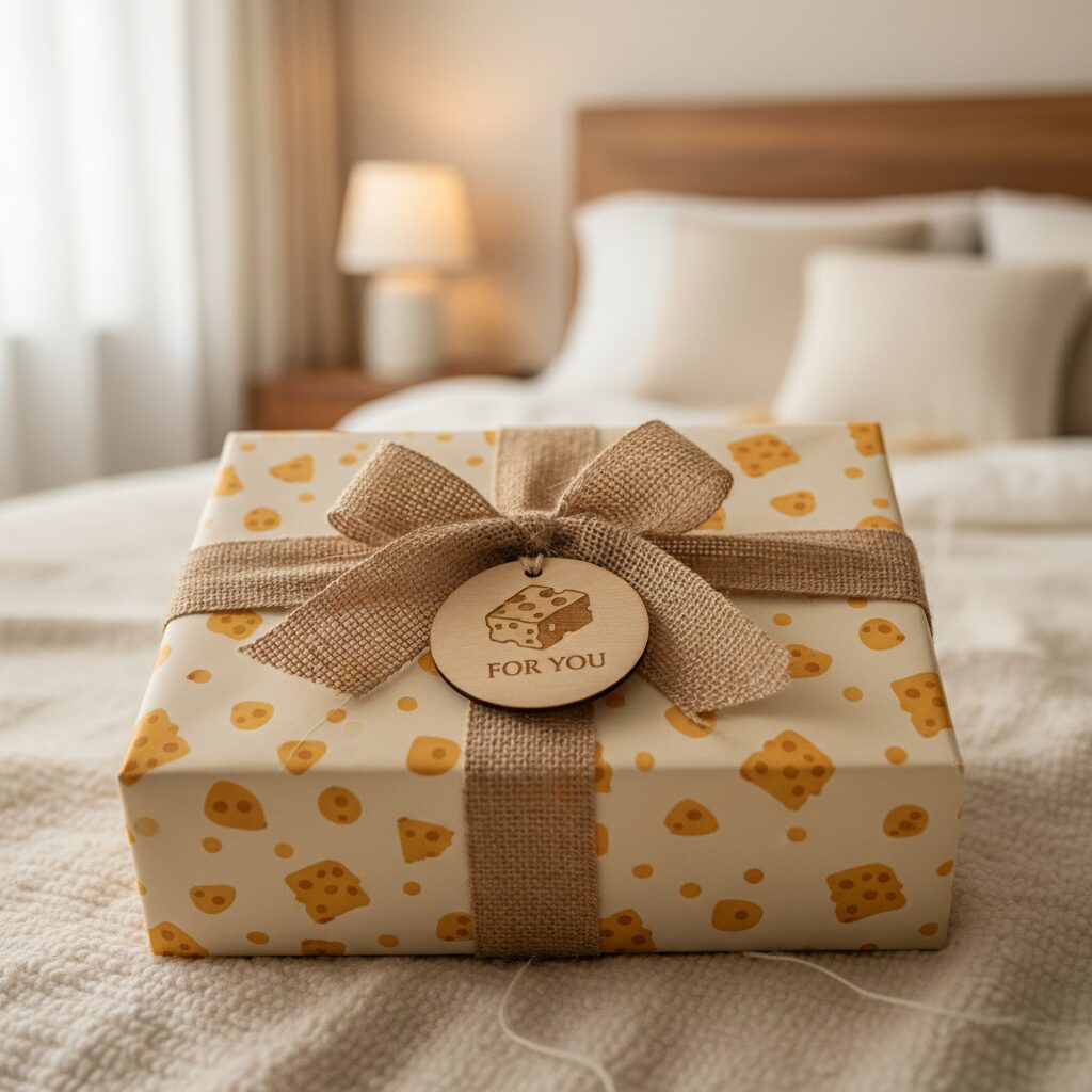 치즈 커플 파자마 세트를 선물 포장한 모습