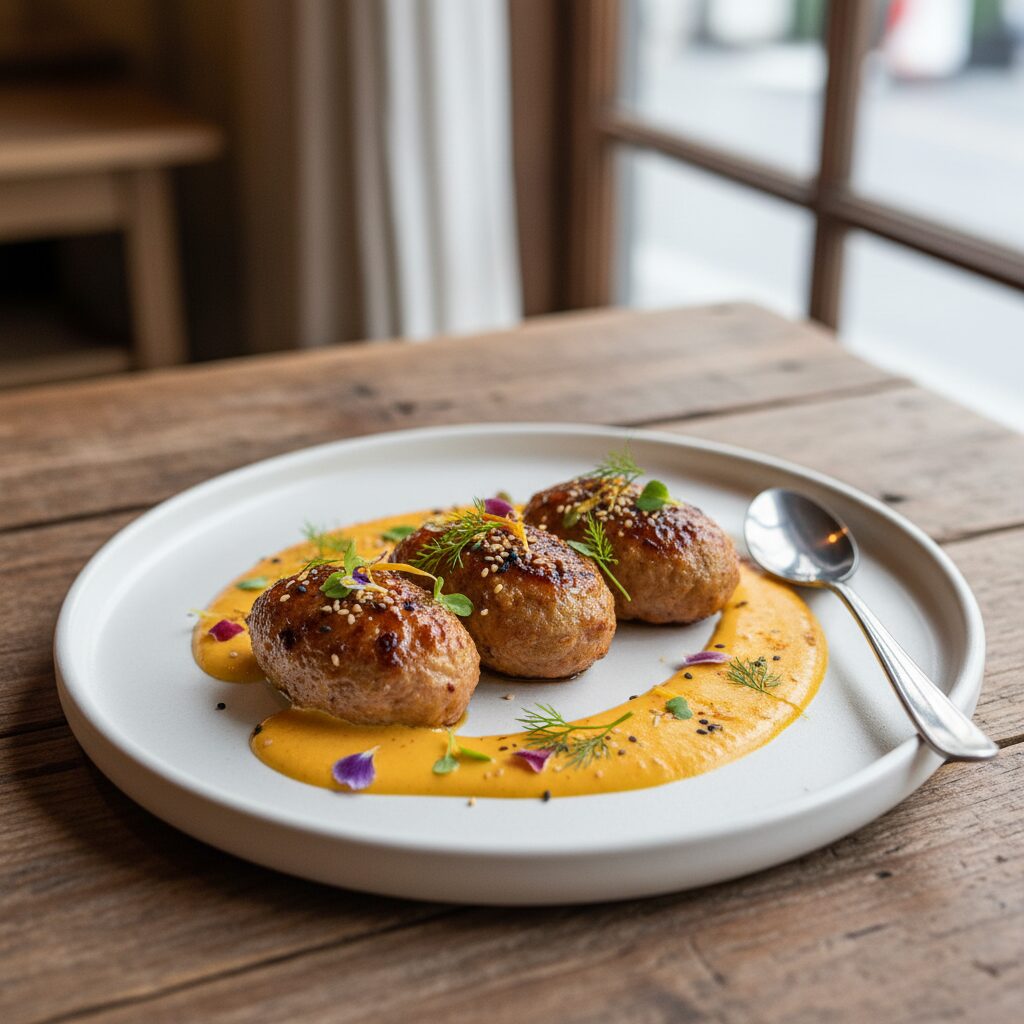 달리아 다이닝 비건 츠쿠네, 식물성 고기와 샤프란 소스가 어우러진 요리