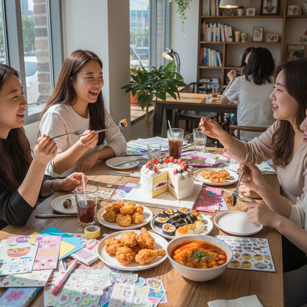 다꾸 모임에서 나눠 먹은 속초 투이베이크샵 케이크와 다양한 음식들