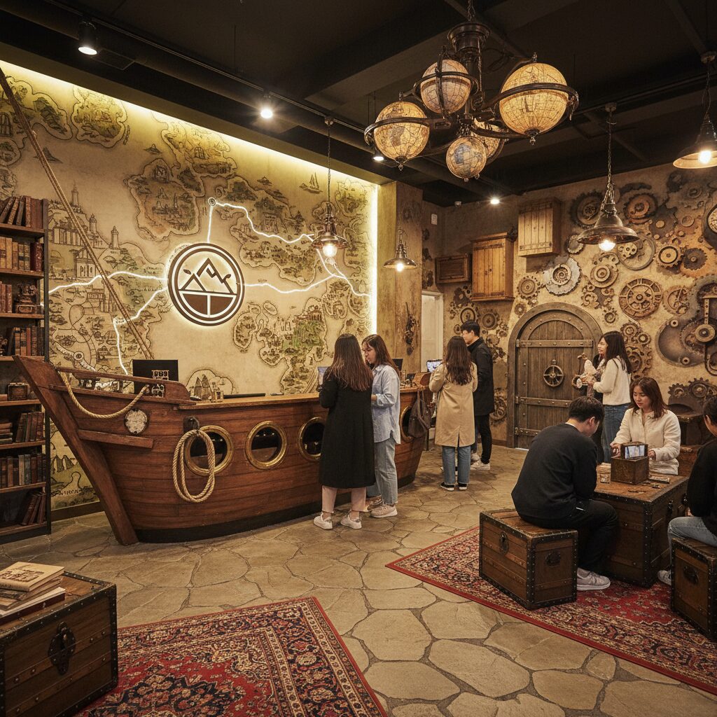 부산 이스케이프탑 방탈출 카페 독특한 인테리어의 로비 공간