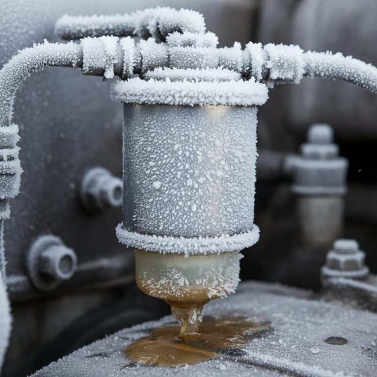 겨울철 얼어붙은 경유차 연료 필터 close-up 사진