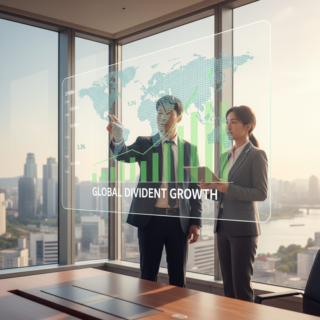 세계 지도와 배당금을 상징하는 그래프 일러스트