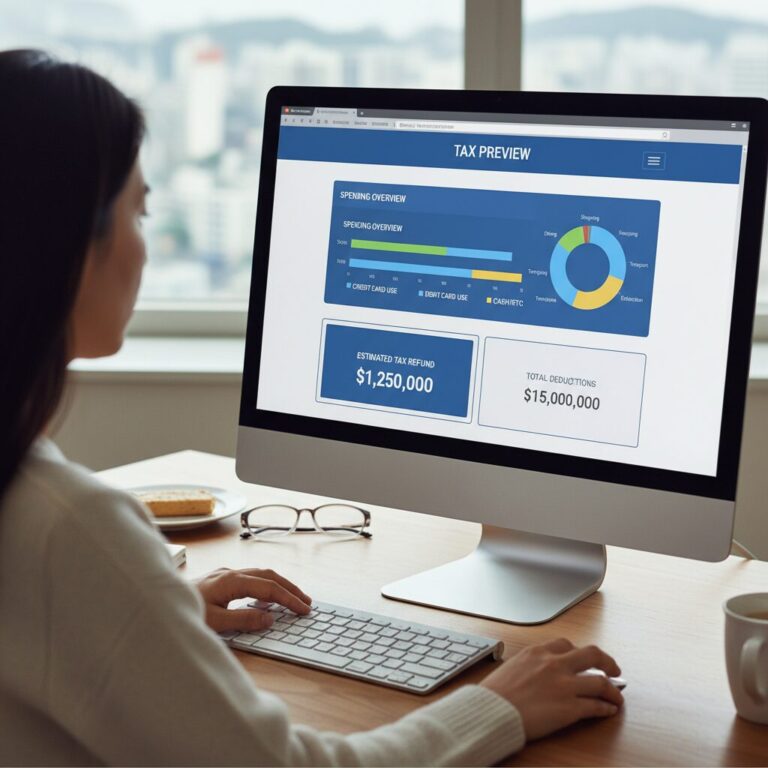 홈택스 연말정산 미리보기 화면 예시 카드 사용액 그래프와 예상 세액 표시