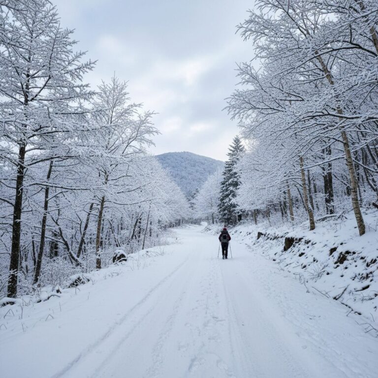 태백산 눈꽃 산행 초입 임도길 겨울 풍경