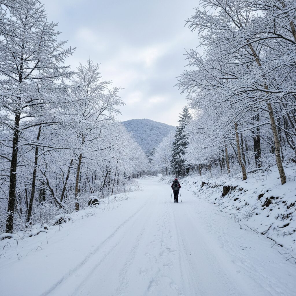 태백산 눈꽃 산행 초입 임도길 겨울 풍경