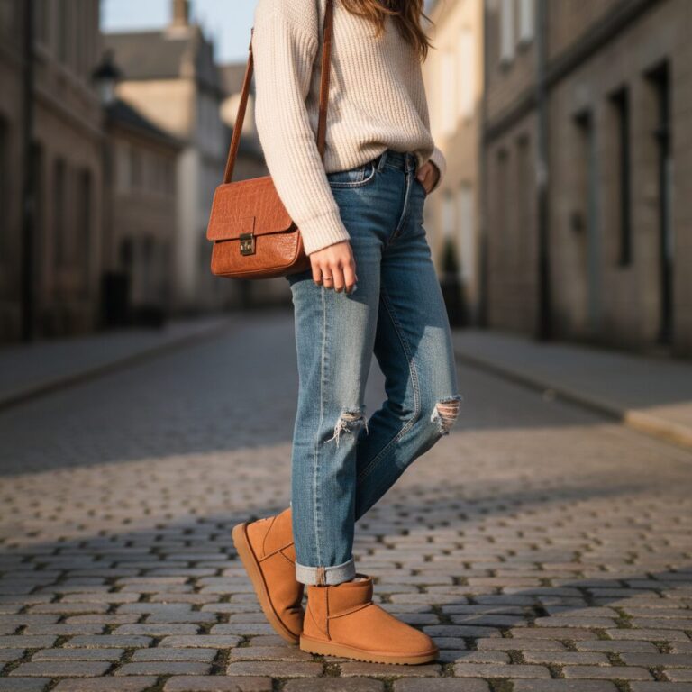 UGG 어그 부츠를 청바지와 함께 스타일링한 모습