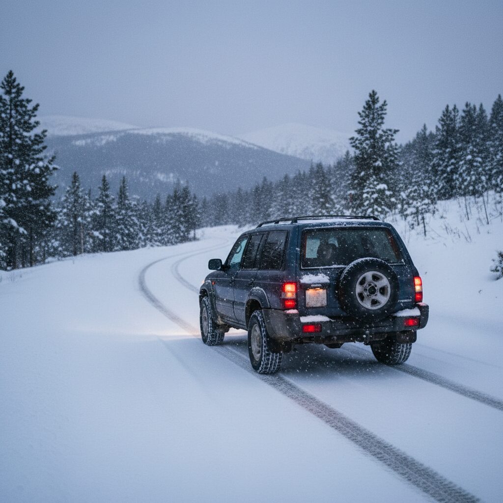 눈길에서 안전하게 주행하는 경유차의 모습