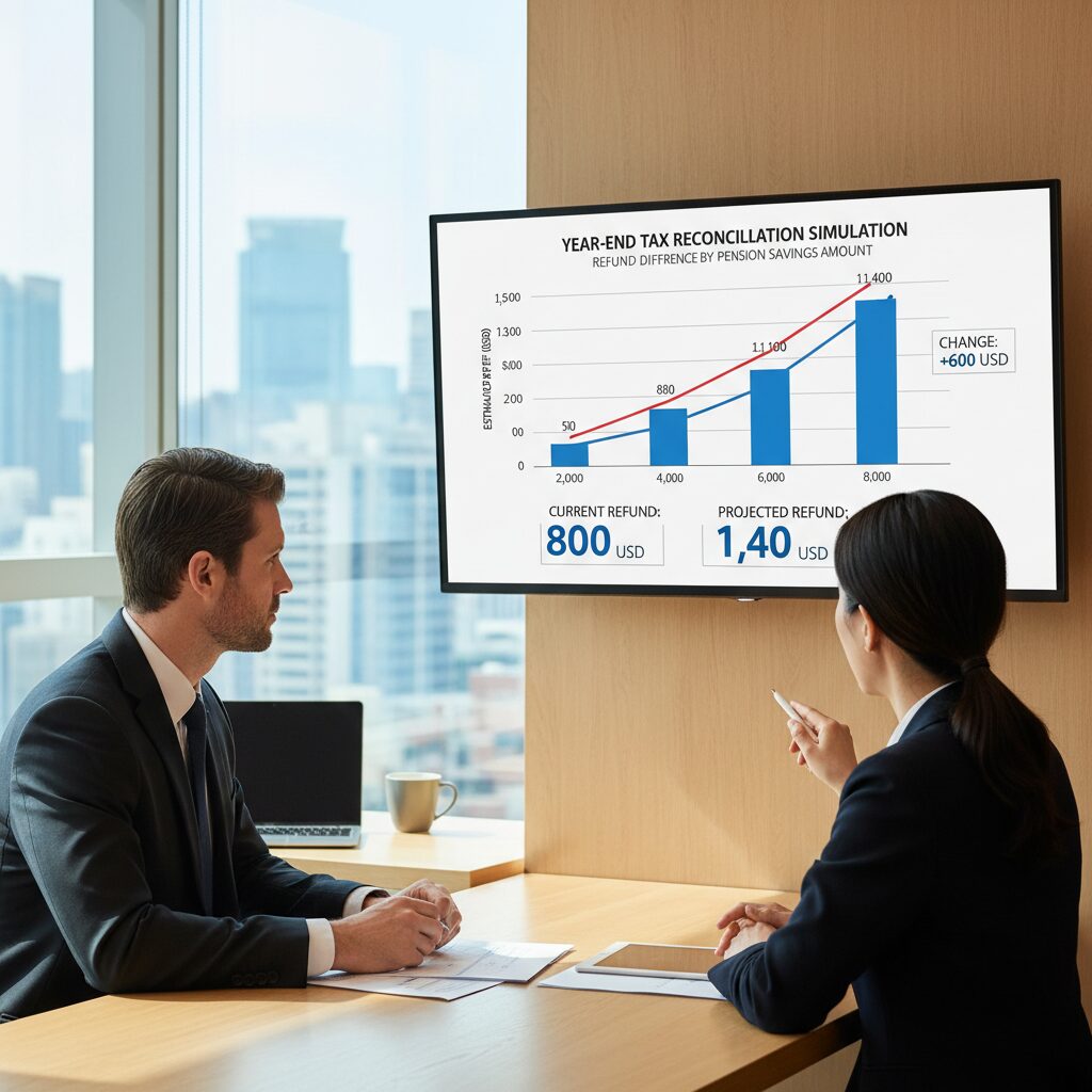 연말정산 모의계산으로 연금저축 금액 변경에 따른 환급액 변화 차트