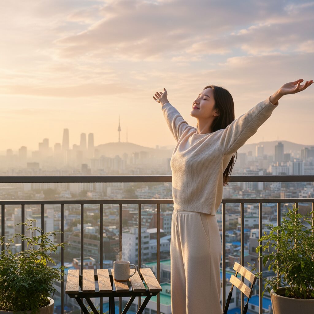 상쾌한 아침을 맞이하는 여성