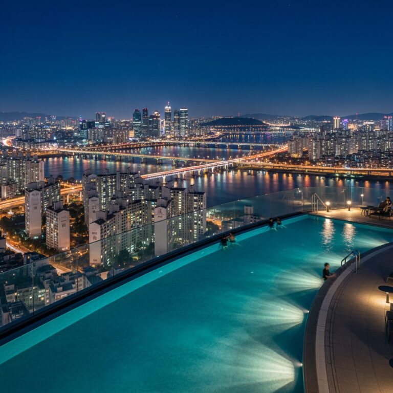 호텔 나루 서울 엠갤러리에서 바라본 한강 야경과 인피니티풀