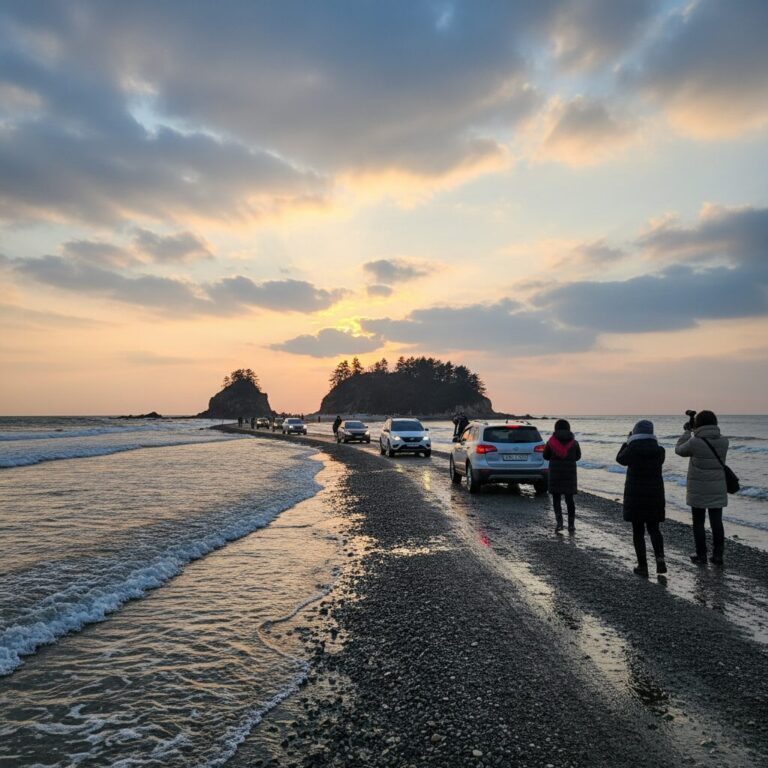 겨울 제부도 모세의 기적 바닷길과 차량 통행 모습