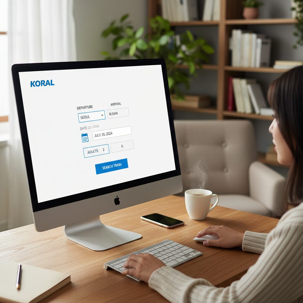 코레일 홈페이지에서 출발지 도착지와 날짜를 미리 설정한 화면