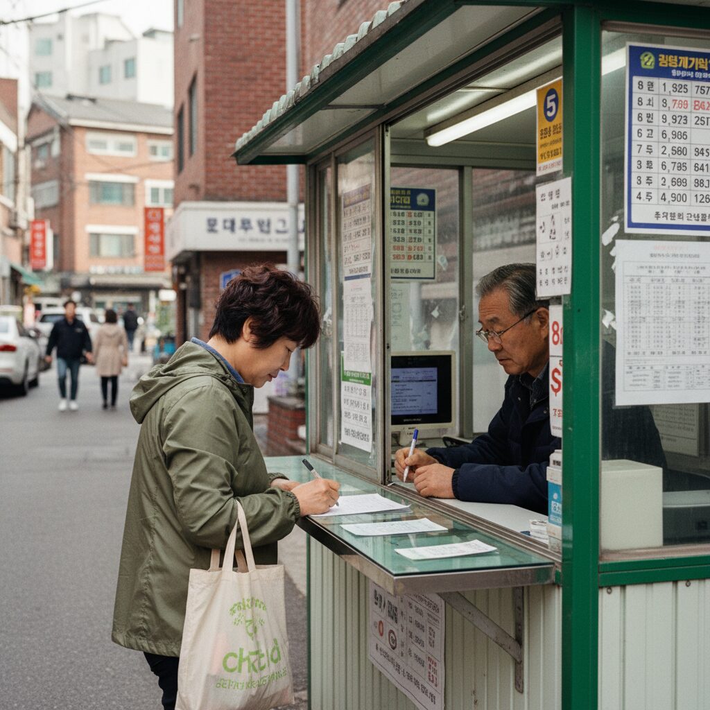 한가한 평일 낮 시간대에 로또를 구매하는 모습