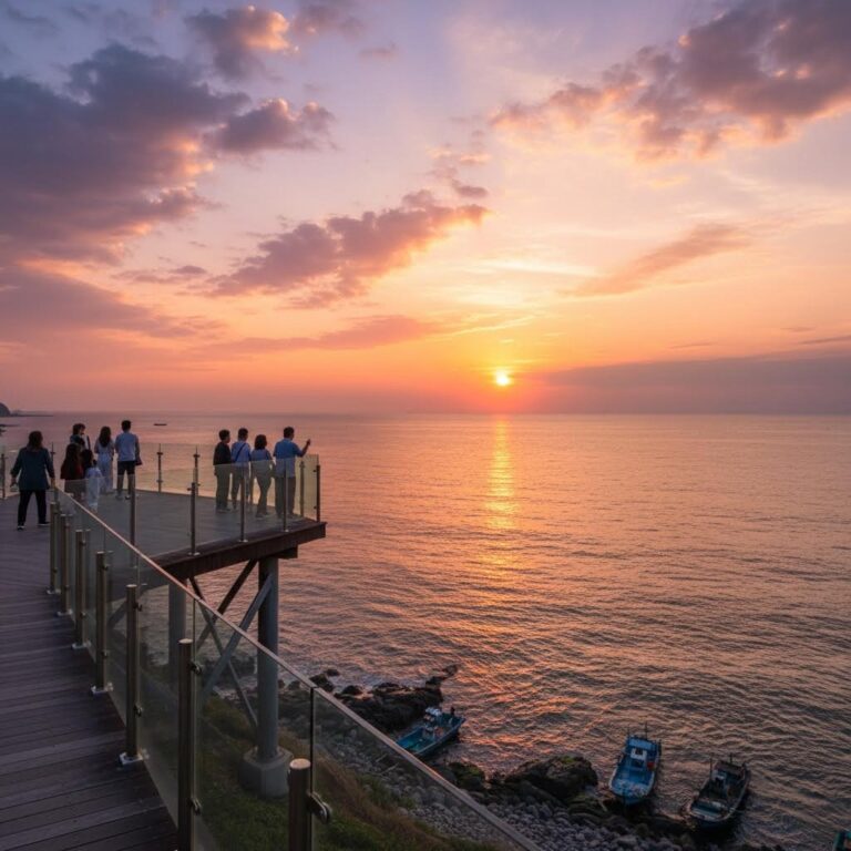 무안 낙조전망대에서 바라본 아름다운 석양과 바다 풍경