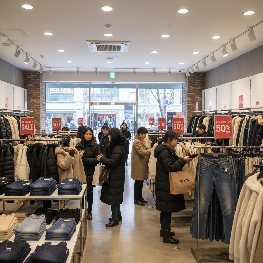 1월 신정 세일 중인 의류 매장 내부 모습