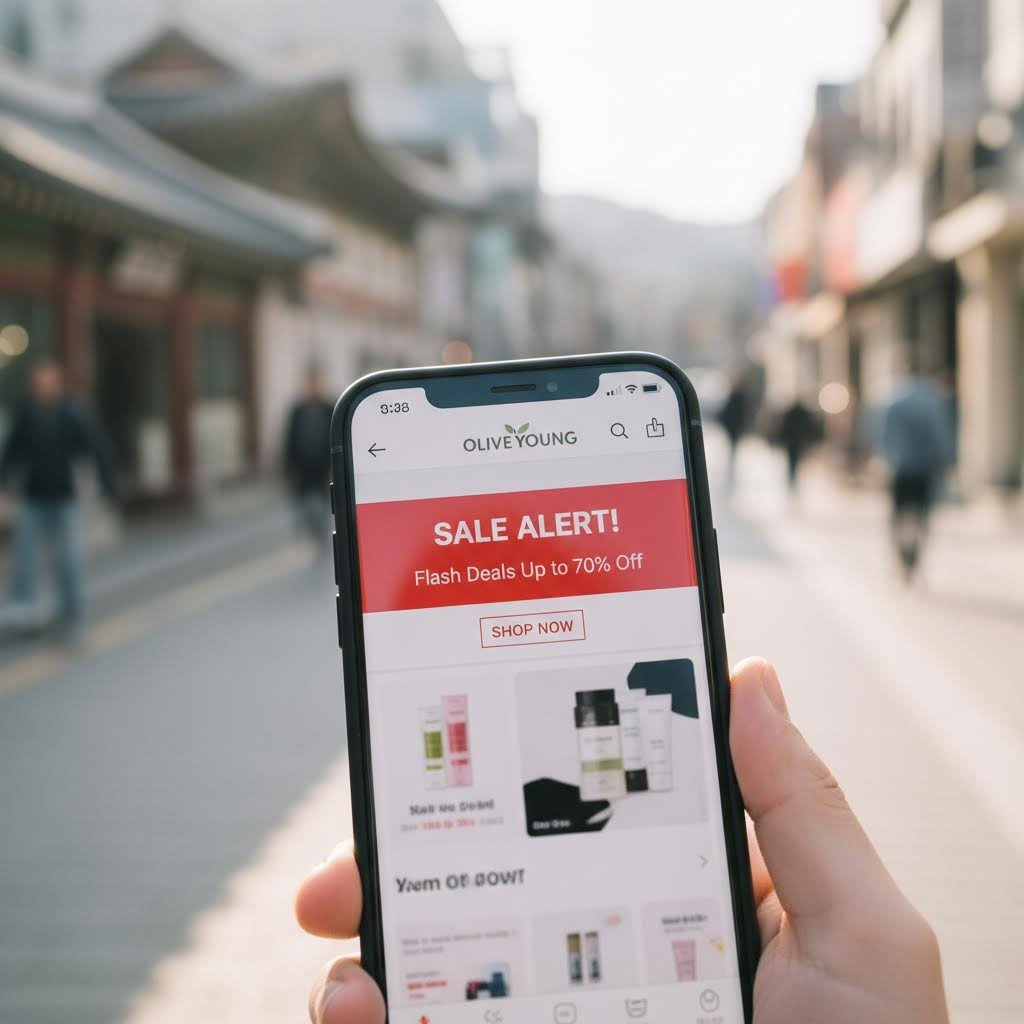 스마트폰 화면에 표시된 올리브영 앱의 세일 알림 푸시 메시지
