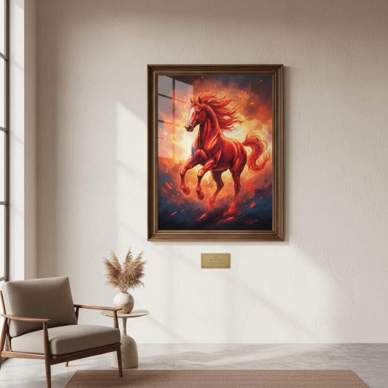 에너지가 느껴지는 붉은색 말 일러스트 액자