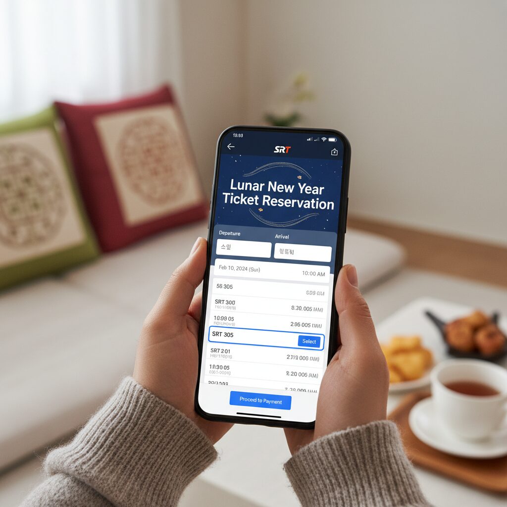 SRT 모바일 앱에서 설날 기차표 예매하는 화면