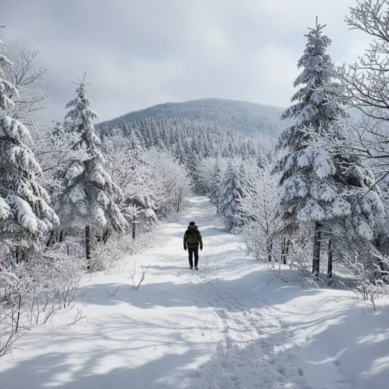 태백산의 겨울 설경과 눈 덮인 숲길