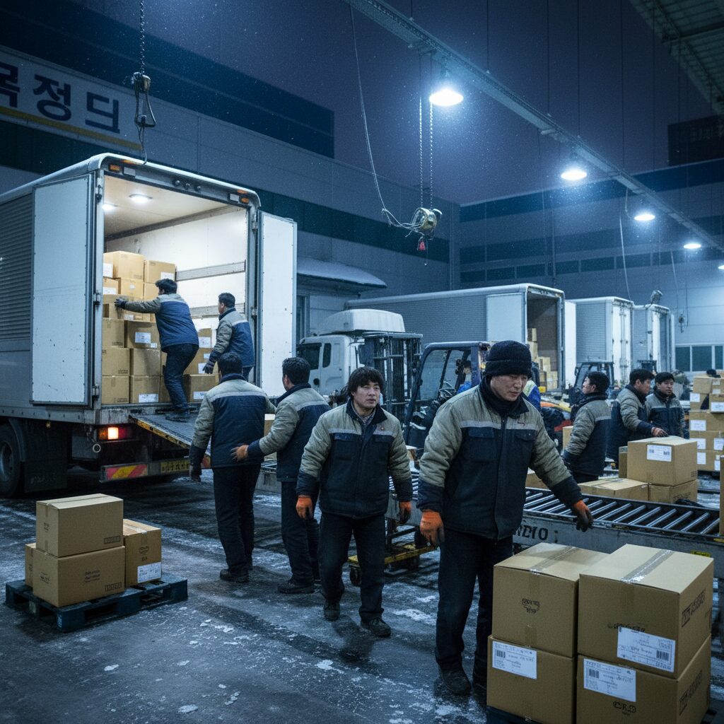 겨울철 택배 상하차 아르바이트 현장
