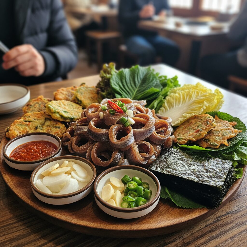 옛골전집에서 제공되는 과메기 세트 접시