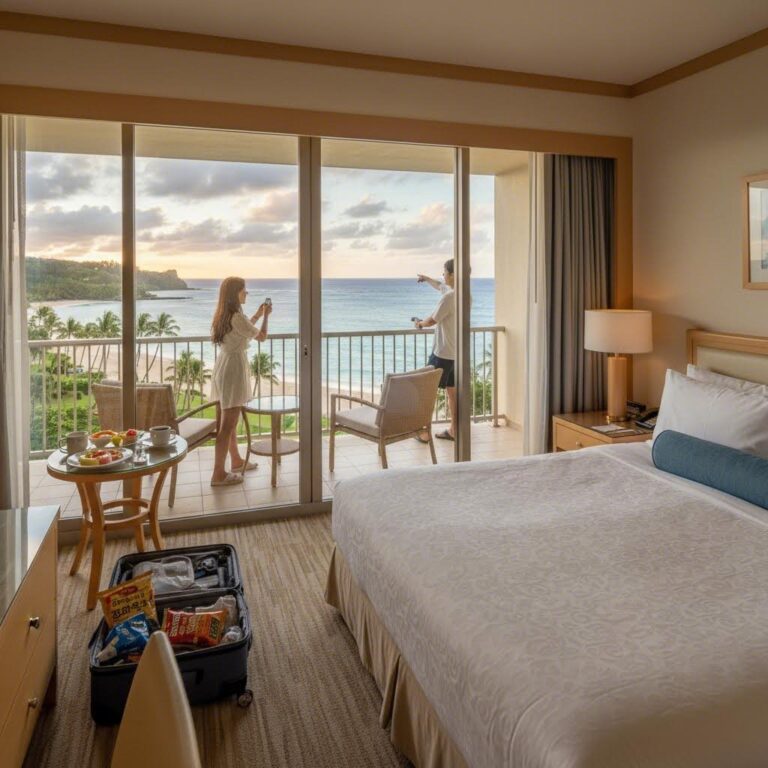 투몬 비치가 보이는 괌 닛코 호텔의 오션뷰 객실 전경