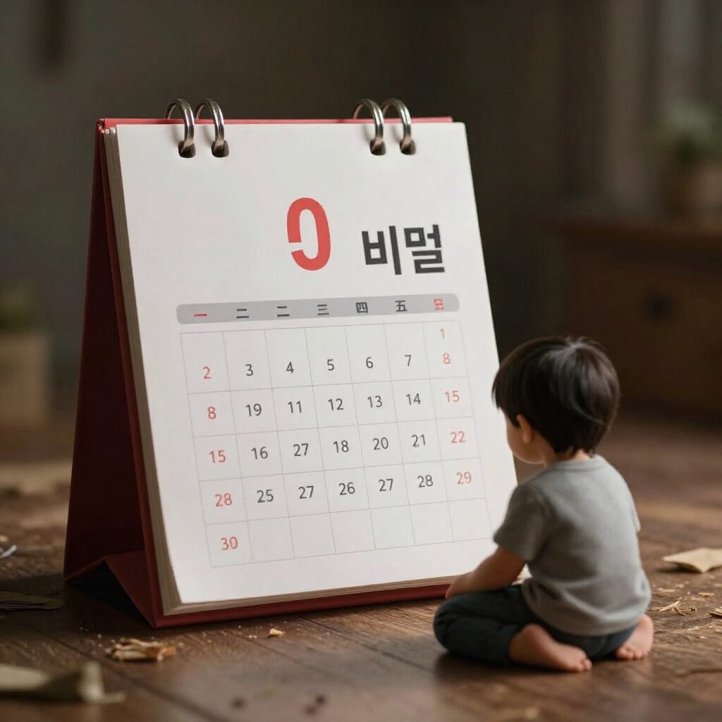 달력의 비밀 책과 아이가 달력을 보는 모습