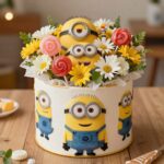 미니언즈가 그려진 추파춥스 미니메가팩 포장과 꽃다발처럼 꽂힌 미니 사탕들