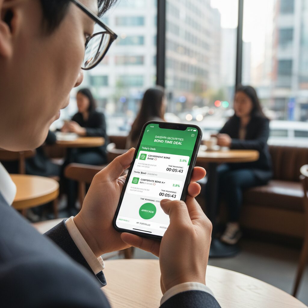 대신증권 채권 타임딜 모바일 앱에서 신청하는 화면 개념도