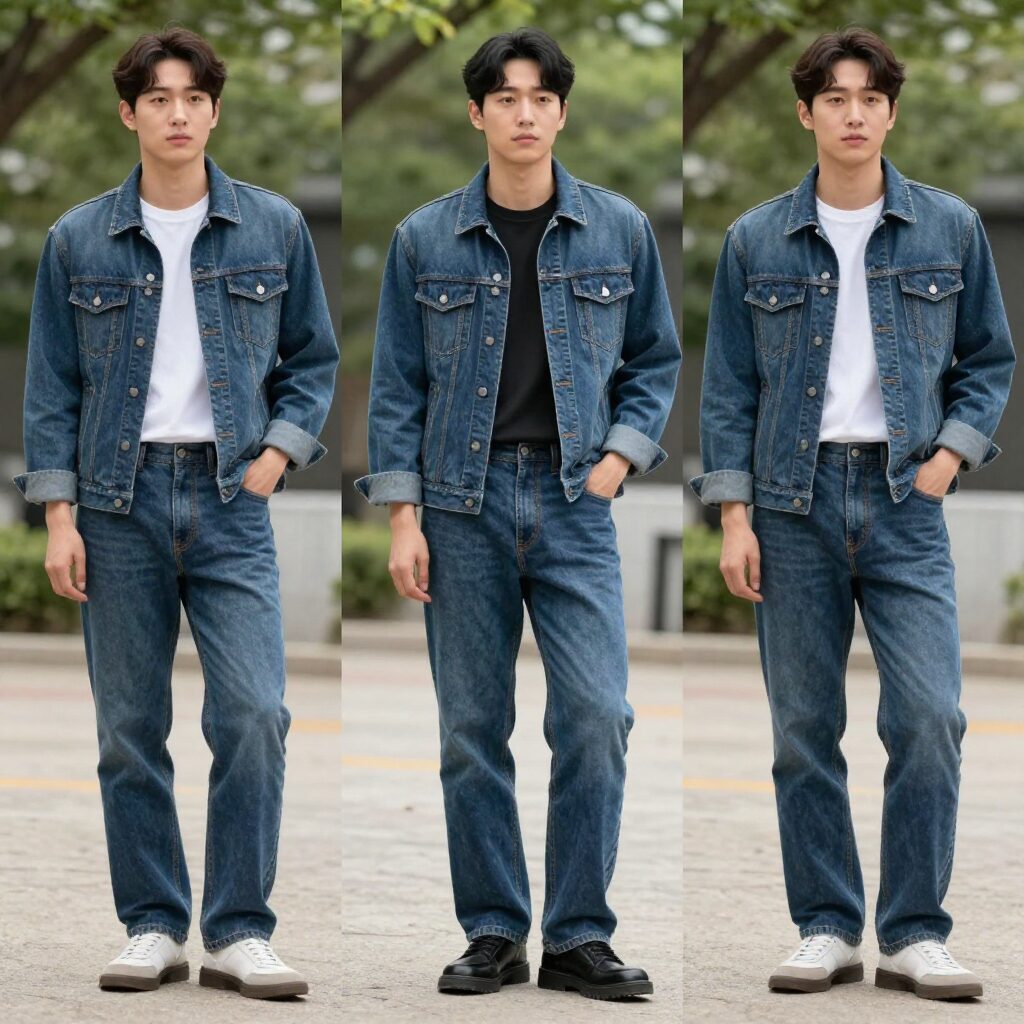 다양한 스타일로 연출한 데님집업 코디 사진