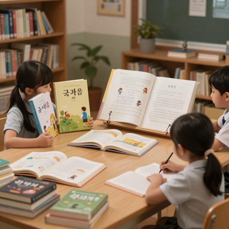 초등학교 국어 교과서와 함께 놓인 다양한 책들