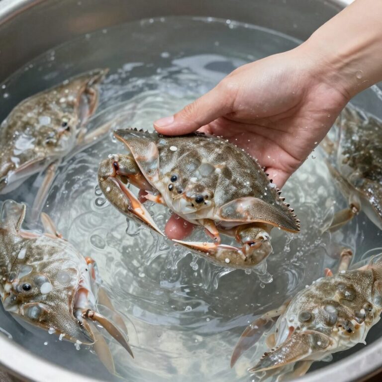 냉동 멍게 해동 후 찬물에 씻는 모습