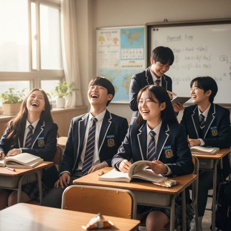 교실에서 웃고 있는 고등학생들