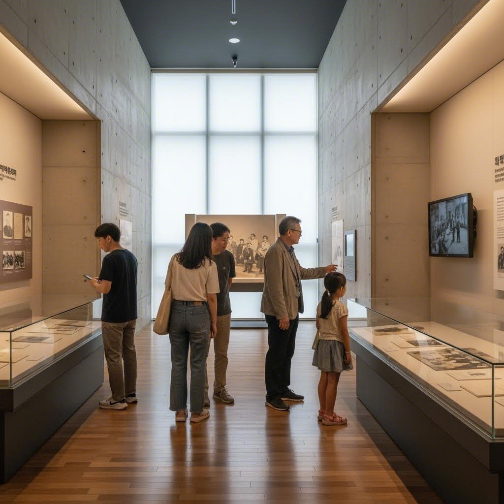 국립대한민국임시정부기념관 전시물을 관람하는 모습