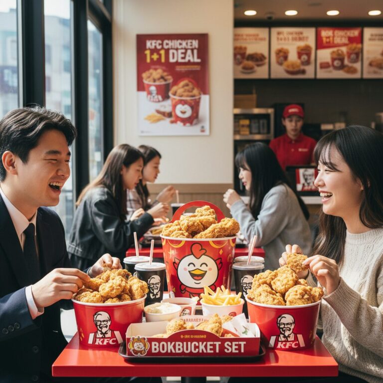 KFC 치킨 1+1 행사와 복버켓 세트 상품