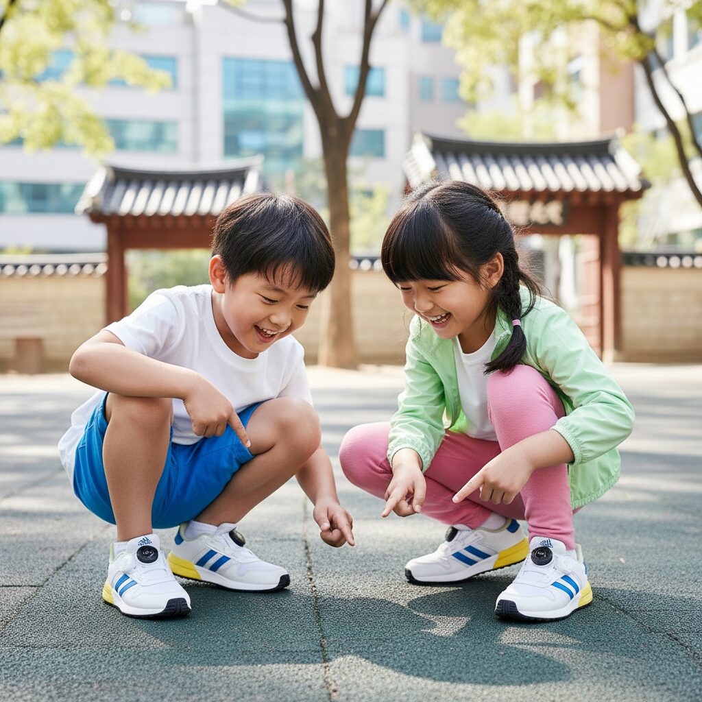 아디다스 키즈 운동화 듀라모 SL을 신은 모습