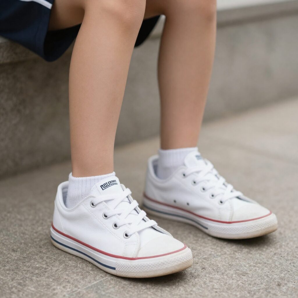 초등학생 남아가 편안하게 운동화를 신고 서 있는 모습