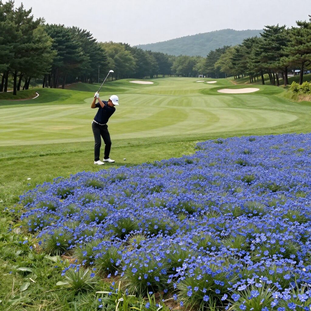 골프장 페어웨이에 깔린 푸른 토종 금잔디