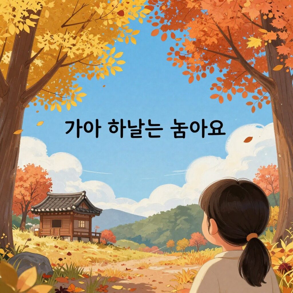 아이가 언어전달 숙제로 쓴 가을 하늘은 높아요 글씨와 그림