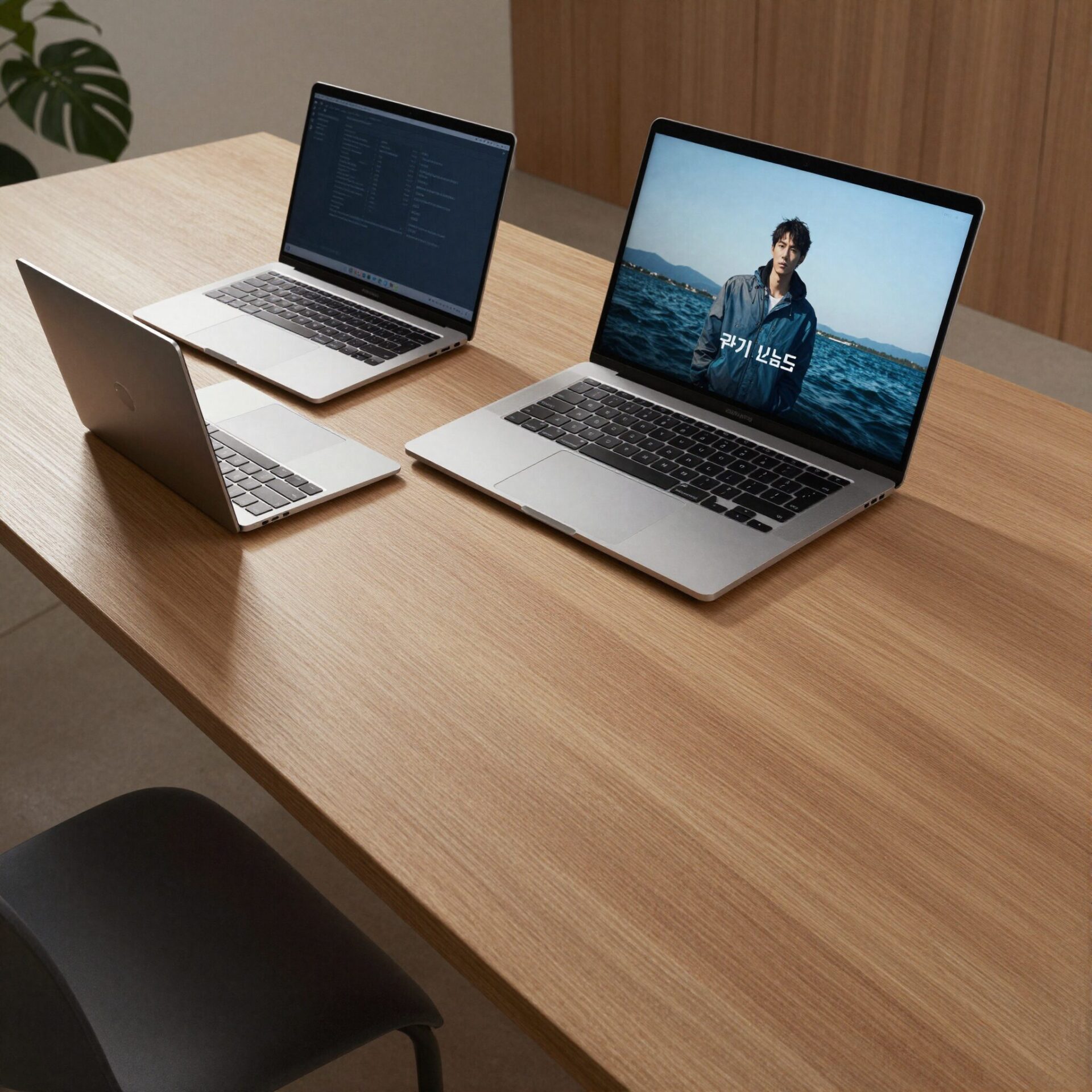 2026년 인기 노트북 모델 3대가 책상 위에 놓여 있는 모습
