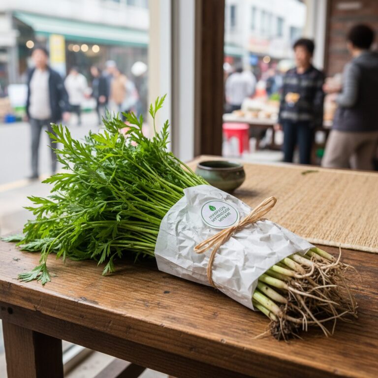 신선하게 포장된 화원 명곡 미나리 다발