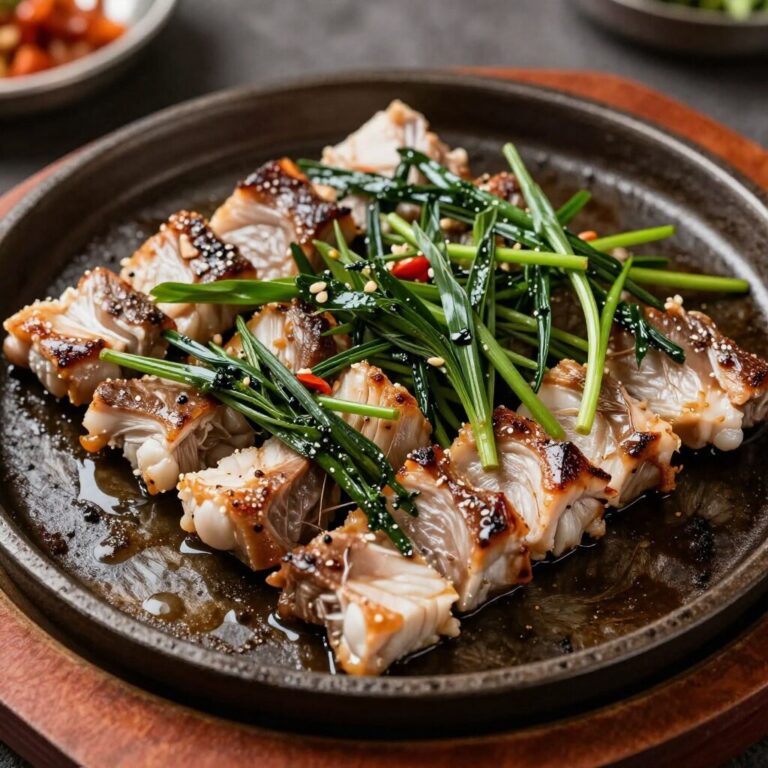 포항 미나리 삼겹살 상차림, 철판에 구워지는 고기와 신선한 미나리