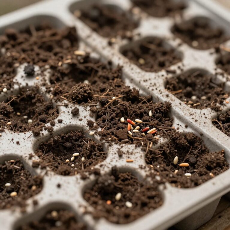 72구 고추 육묘 트레이에 상토를 채우고 씨앗을 파종하는 모습