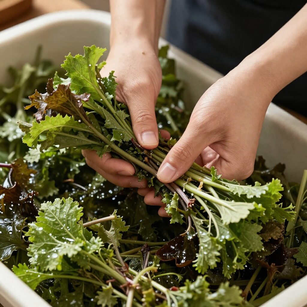 손질이 끝나 깨끗해진 냉이 나물 사진