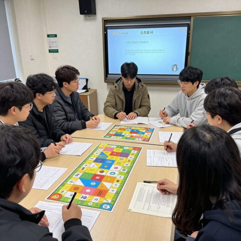 순회교사들이 보드게임을 활용한 수업 방법을 배우는 연수 현장