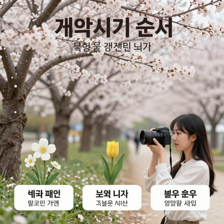 봄꽃 개화시기 순서를 보여주는 인포그래픽