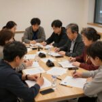 다양한 연령대의 사람들이 함께 강점 찾기 워크숍에 참여하고 있는 모습