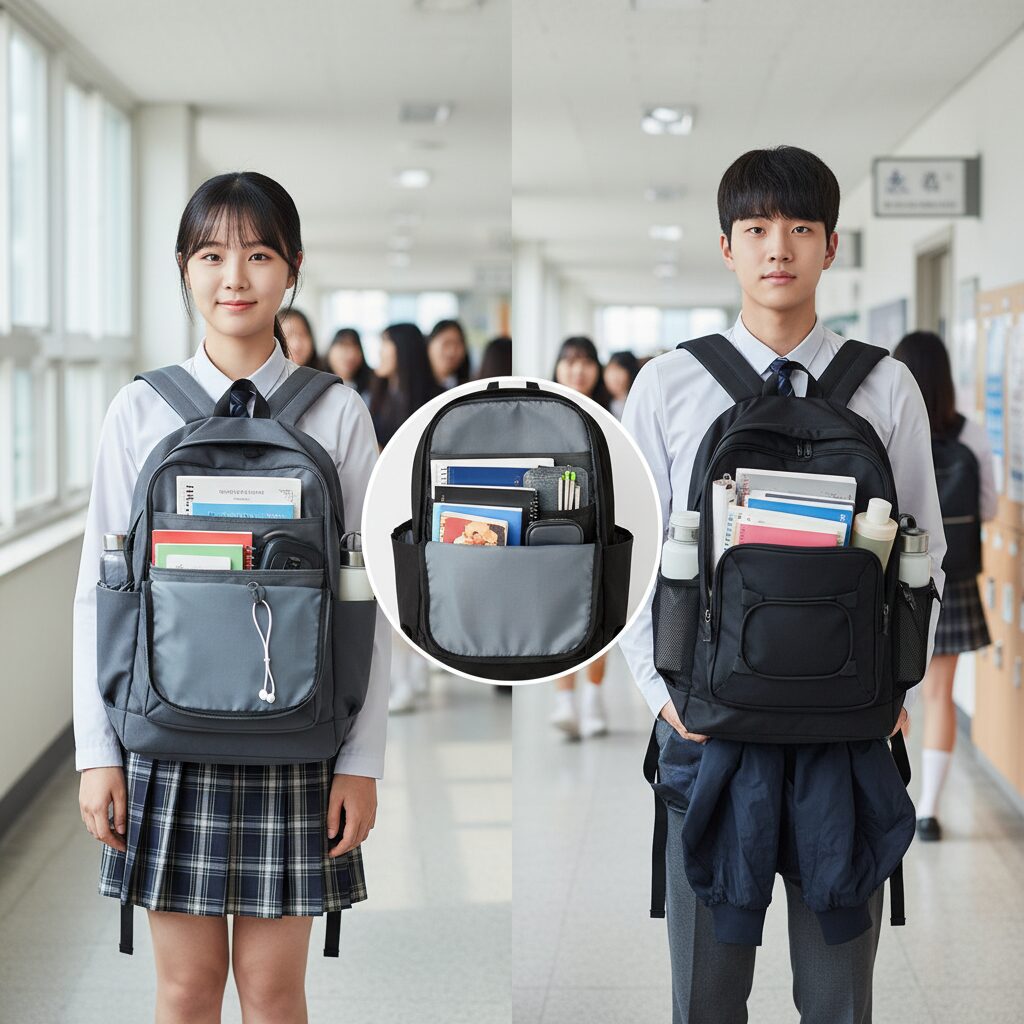 고등학생 책가방 착용 모습과 수납공간 비교