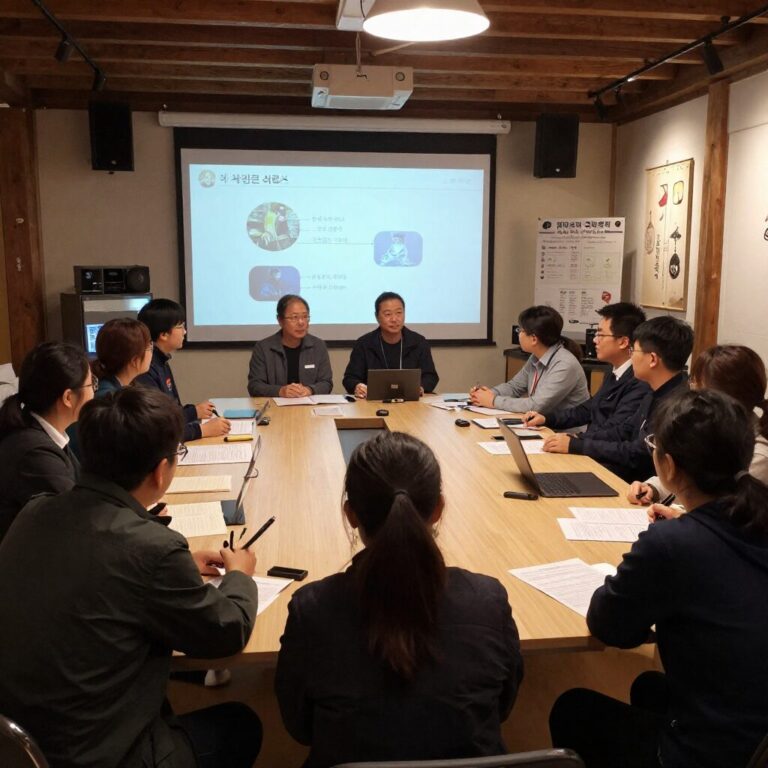 관광 서비스 현장에서의 실무 교육과 토론 장면